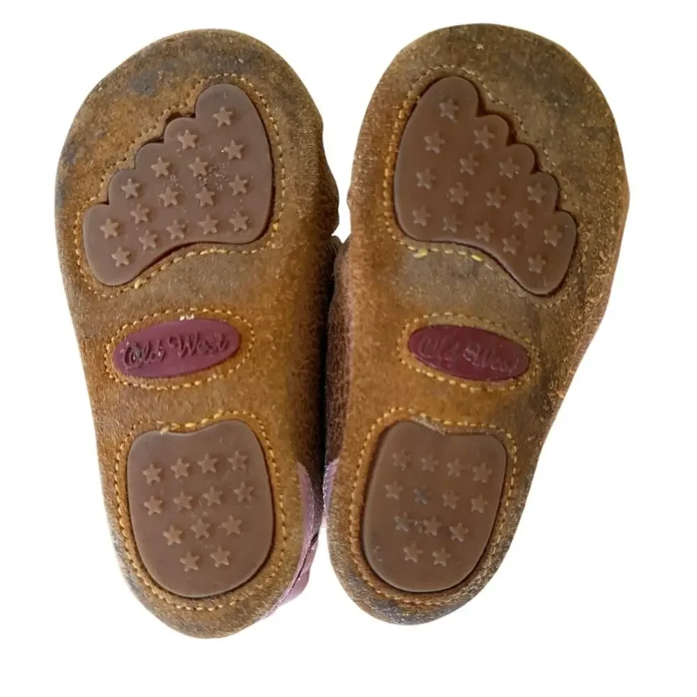Old West Shyanne Infant Girl's Pink Brown Cactus Leather Moccasin Shoes